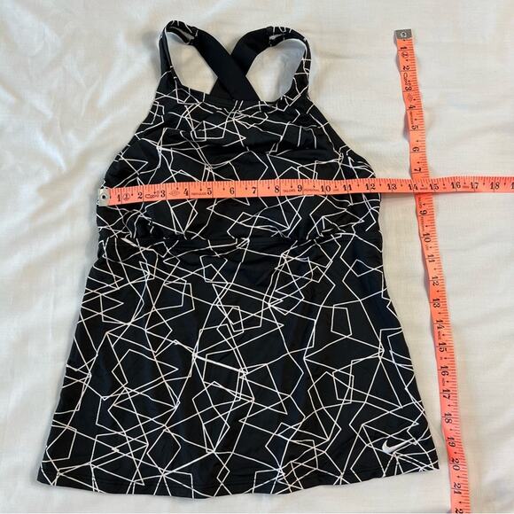 Nike Women's Small Swim Suit Geometric Design Tankini Black Cross Back Top - Picture 2 of 5